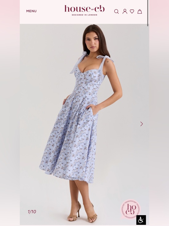 House of CB Dresses & Skirts - House of CB Light Blue Floral Tie-Shoulder Midi Dress Emely